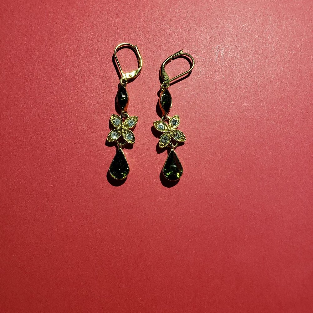 Gold Plated CZ Diamond & Emerald Earings